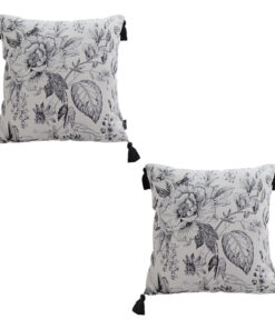 SOGA 2X 50cm Throw Pillow  Black and White Elegant Floral Print with Tassel Accents Home Decor