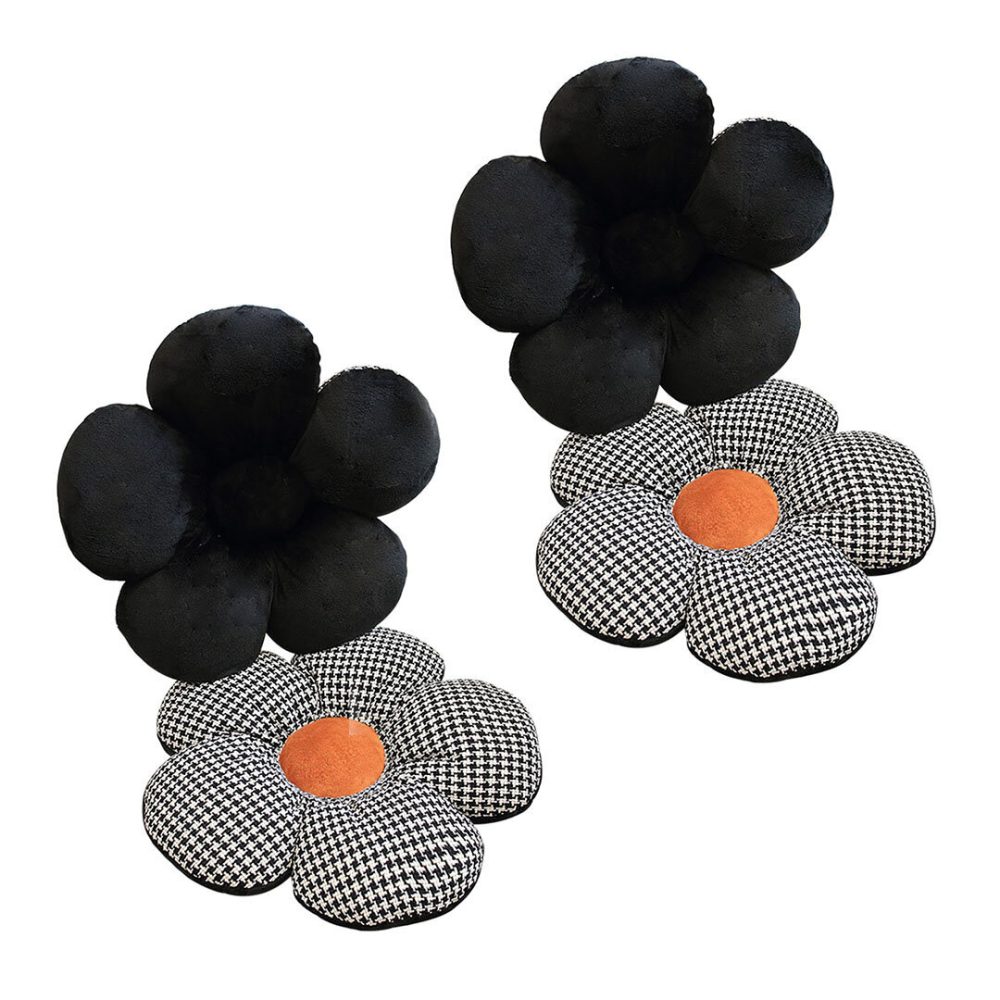 1-SOGA 2X Black Flower Cushion Shaped for Floor and Sitting Throw Pillow