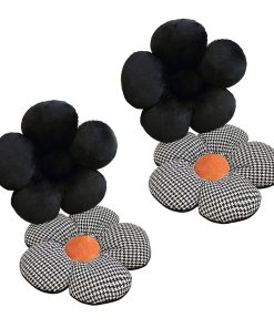 1-SOGA 2X Black Flower Cushion Shaped for Floor and Sitting Throw Pillow