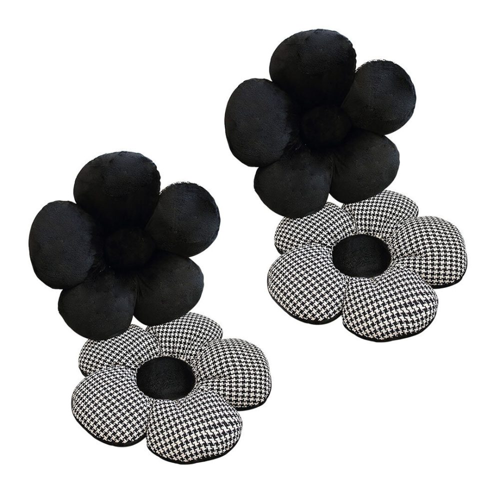 1-SOGA 2X Black Flower Cushion Shaped for Floor and Sitting Throw Pillow