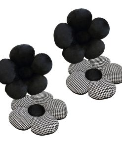 1-SOGA 2X Black Flower Cushion Shaped for Floor and Sitting Throw Pillow