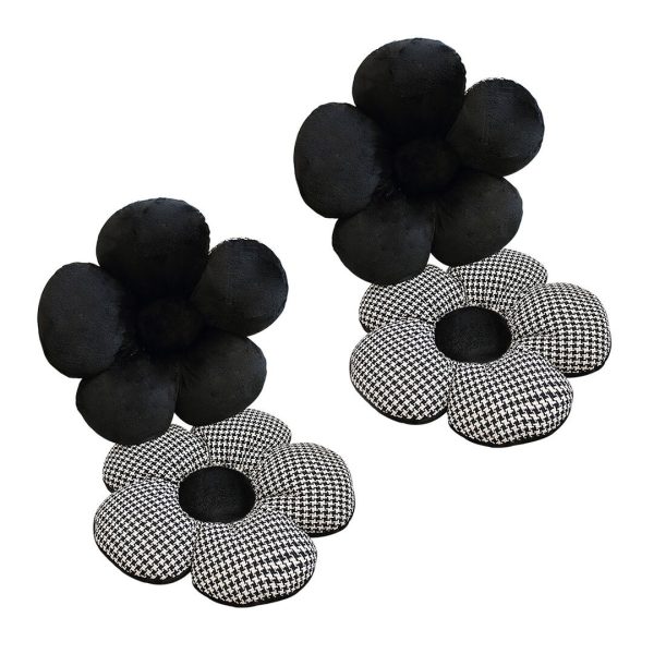 1-SOGA 2X Black Flower Cushion Shaped for Floor and Sitting Throw Pillow