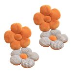 1-SOGA 2X Orange Flower Cushion Shaped for Floor and Sitting Throw Pillow