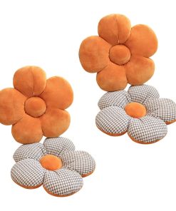 1-SOGA 2X Orange Flower Cushion Shaped for Floor and Sitting Throw Pillow