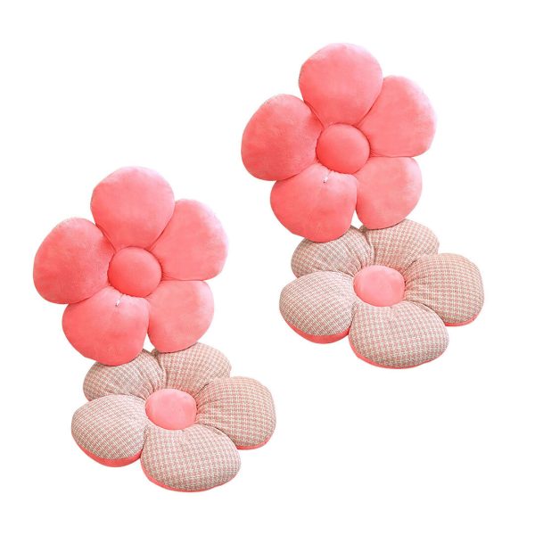 1-SOGA 2X Pink Flower Cushion Shaped for Floor and Sitting Throw Pillow
