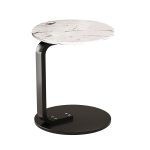 1-SOGA 50cm White Marble Mini Side Table Movable Lightweight w/ Black Frame