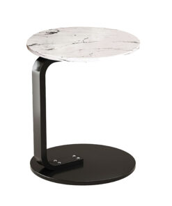 1-SOGA 50cm White Marble Mini Side Table Movable Lightweight w/ Black Frame