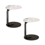 1-SOGA 2X  50cm White Marble Mini Side Table Movable Lightweight w/ Black Frame