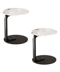 1-SOGA 2X  50cm White Marble Mini Side Table Movable Lightweight w/ Black Frame