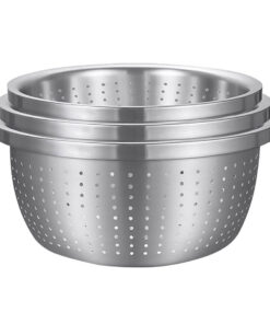 SOGA Stainless Steel Nesting Basin Colander Perforated Kitchen Sink Washing Bowl Metal Basket Strainer Set of 3