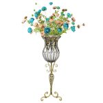 1-SOGA 85cm Clear Glass Tall Floor Vase with 12pcs Artificial Fake Flower Set