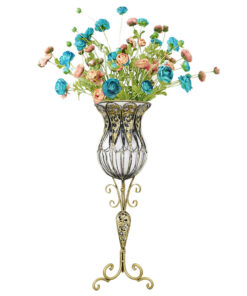 1-SOGA 85cm Clear Glass Tall Floor Vase with 12pcs Artificial Fake Flower Set