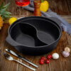 2-SOGA 2X 32CM Round Cast Iron Shabu Shabu Hotpot Beef Chicken Stew Wok Two-Flavor Division
