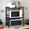 2-SOGA 3 Tier Steel Black Retractable Kitchen Microwave Oven Stand Multi-Functional Shelves Storage Organizer
