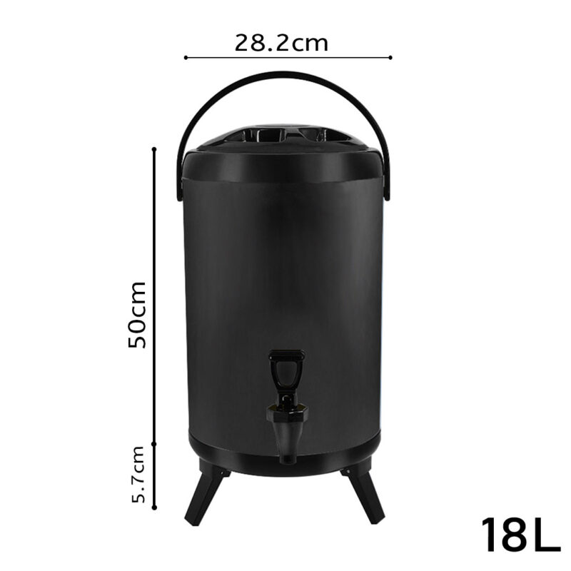 2-SOGA 18L Stainless Steel Insulated Milk Tea Barrel Hot and Cold Beverage Dispenser Container with Faucet Black