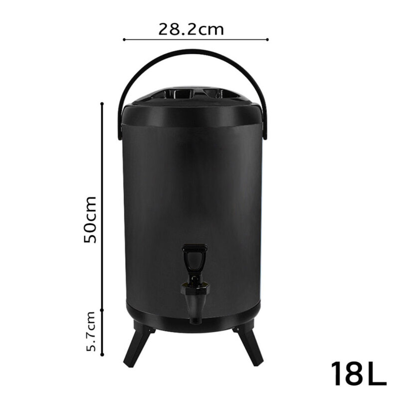 2-SOGA 2X 18L Stainless Steel Insulated Milk Tea Barrel Hot and Cold Beverage Dispenser Container with Faucet Black