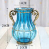 2-SOGA Blue Colored Glass Flower Vase with 10 Bunch 6 Heads Artificial Fake Silk Lilium nanum Home Decor Set