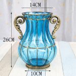 2-SOGA Blue Colored Glass Flower Vase with 10 Bunch 6 Heads Artificial Fake Silk Lilium nanum Home Decor Set
