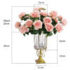 2-SOGA Clear Glass Cylinder Flower Vase with 4 Bunch 9 Heads Artificial Fake Silk Rose Home Decor Set