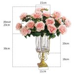 2-SOGA Clear Glass Cylinder Flower Vase with 4 Bunch 9 Heads Artificial Fake Silk Rose Home Decor Set