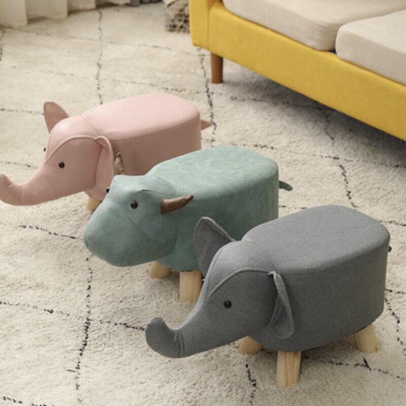 SOGA 2X Pink Children Bench Deer Character Round Ottoman Stool Soft Small Comfy Seat Home Decor - Image 3