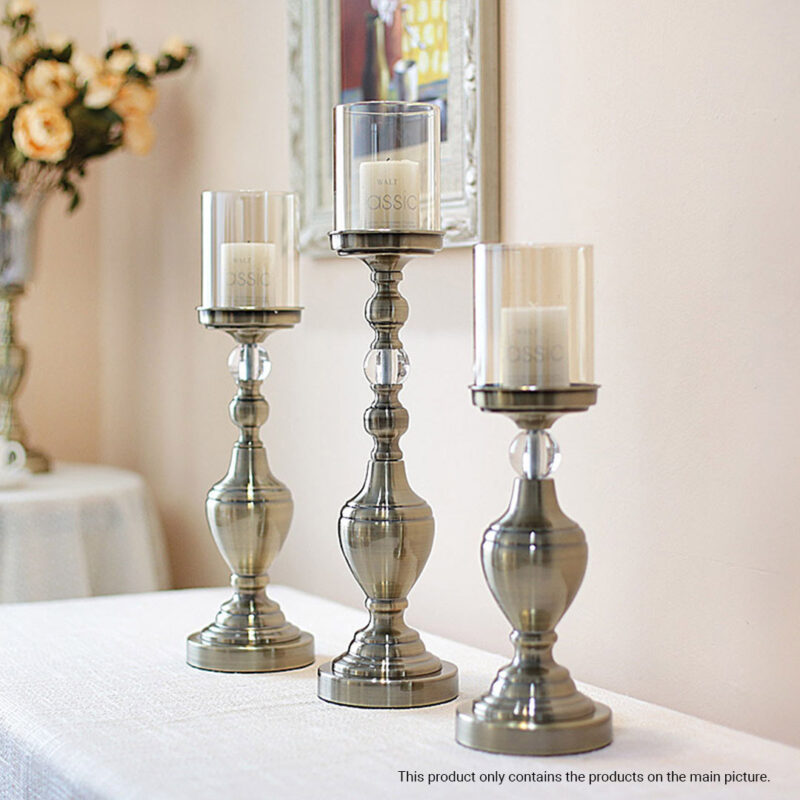 SOGA 37.4cm Glass Candlestick Candle Holder Stand Pillar Glass/Iron Metal - Image 3