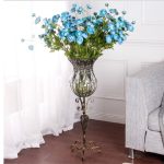 3-SOGA 85cm European Clear Glass Floor Home Decor Flower Vase with Tall Metal Stand