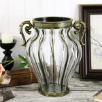 3-SOGA Clear European Glass Home Decor Flower Vase with Two Metal Handle