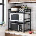 3-SOGA 3 Tier Steel Black Retractable Kitchen Microwave Oven Stand Multi-Functional Shelves Storage Organizer