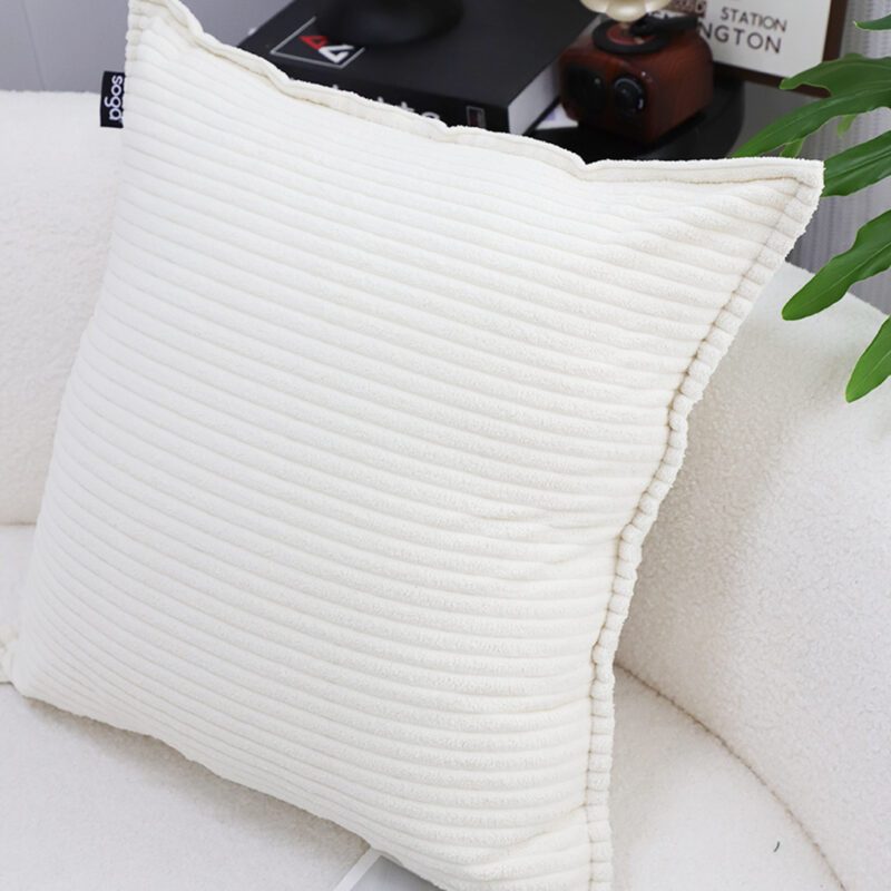 SOGA 50cm Beige Throw Pillow Warm Wabi-sabi Striped Corduroy Square For Home Decor - Image 2