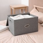 3-SOGA Grey Super Large Foldable Canvas Storage Box Cube Clothes Basket Organiser Home Decorative Box