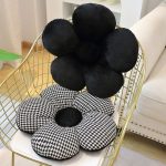 3-SOGA 2X Black Flower Cushion Shaped for Floor and Sitting Throw Pillow