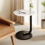 3-SOGA 50cm White Marble Mini Side Table Movable Lightweight w/ Black Frame