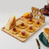 3-SOGA 2X 36cm Brown Rectangular Wood Cheese Board Charcuterie Serving Tray with Knife Set Countertop Decor