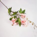 3-SOGA Blue Colored Glass Flower Vase with 8 Bunch 3 Heads Artificial Fake Silk Hibiscus Home Decor Set