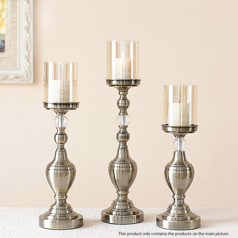 SOGA 37.4cm Glass Candlestick Candle Holder Stand Pillar Glass/Iron Metal - Image 4