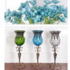 4-SOGA 85cm European Clear Glass Floor Home Decor Flower Vase with Tall Metal Stand