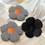 4-SOGA 2X Black Flower Cushion Shaped for Floor and Sitting Throw Pillow