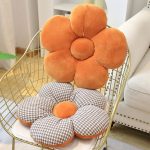 4-SOGA 2X Orange Flower Cushion Shaped for Floor and Sitting Throw Pillow