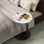 4-SOGA 50cm White Marble Mini Side Table Movable Lightweight w/ Black Frame
