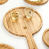 4-SOGA 11 inch Blonde Round Premium Wooden Serving Tray Board Paddle with Handle Home Decor