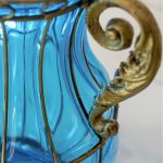 4-SOGA Blue Colored Glass Flower Vase with 4 Bunch 11 Heads Artificial Fake Silk Rose Home Decor Set