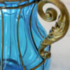 4-SOGA Blue Colored Glass Flower Vase with 10 Bunch 6 Heads Artificial Fake Silk Lilium nanum Home Decor Set