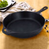 4-SOGA 30cm Round Cast Iron Frying Pan Skillet Steak Sizzle Platter with Helper Handle