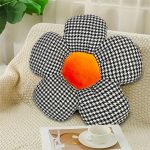 5-SOGA 2X Black Flower Cushion Shaped for Floor and Sitting Throw Pillow