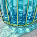 5-SOGA Blue Colored Glass Flower Vase with 4 Bunch 11 Heads Artificial Fake Silk Rose Home Decor Set