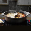 5-SOGA 2X 32CM Round Cast Iron Shabu Shabu Hotpot Beef Chicken Stew Wok Two-Flavor Division
