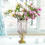 6-SOGA Clear Glass Cylinder Flower Vase with 6 Bunch 4 Heads Artificial Fake Silk Magnolia denudata Home Decor Set