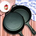 6-SOGA 2X 30cm Round Cast Iron Frying Pan Skillet Steak Sizzle Platter with Helper Handle