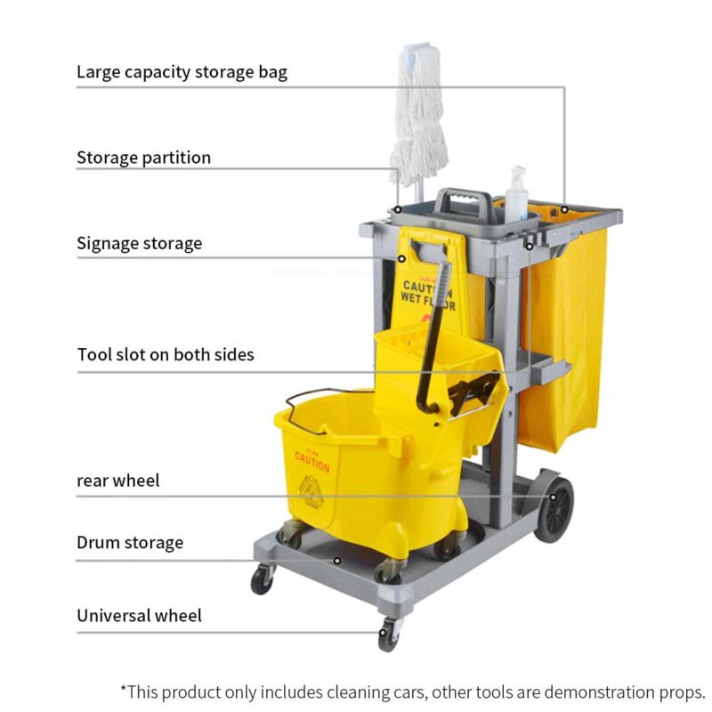 SOGA 3 Tier Multifunction Janitor Cleaning Waste Cart Trolley and Waterproof Bag - Image 7